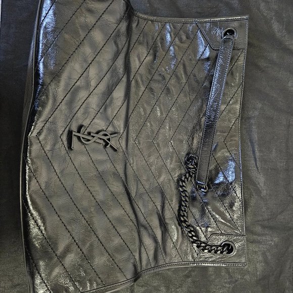 YSL Niki Large Crinkled Calf Shopper Tote Bag- Almost NEW w/ black on black HW - Picture 3 of 17